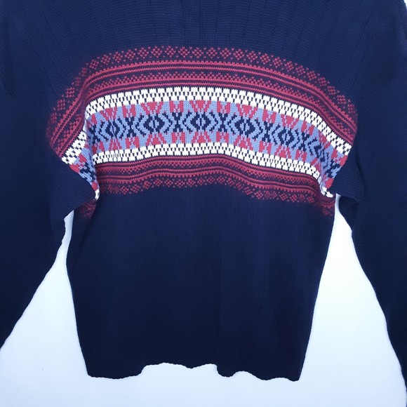 Dockers Mens Vintage Sweater Pullover Fair Isle Navy Blue Red & White Size XL - Picture 3 of 6